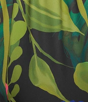 Caroline Rose Tropical Sunset Floral Print Elastic Waist Wide Leg Pants