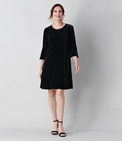 Caroline Rose Velvet Bella Scoop Neck 3/4 Bell Sleeve A-Line Dress