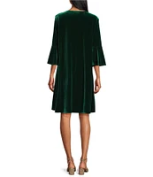 Caroline Rose Velvet Bella Scoop Neck 3/4 Bell Sleeve A-Line Dress