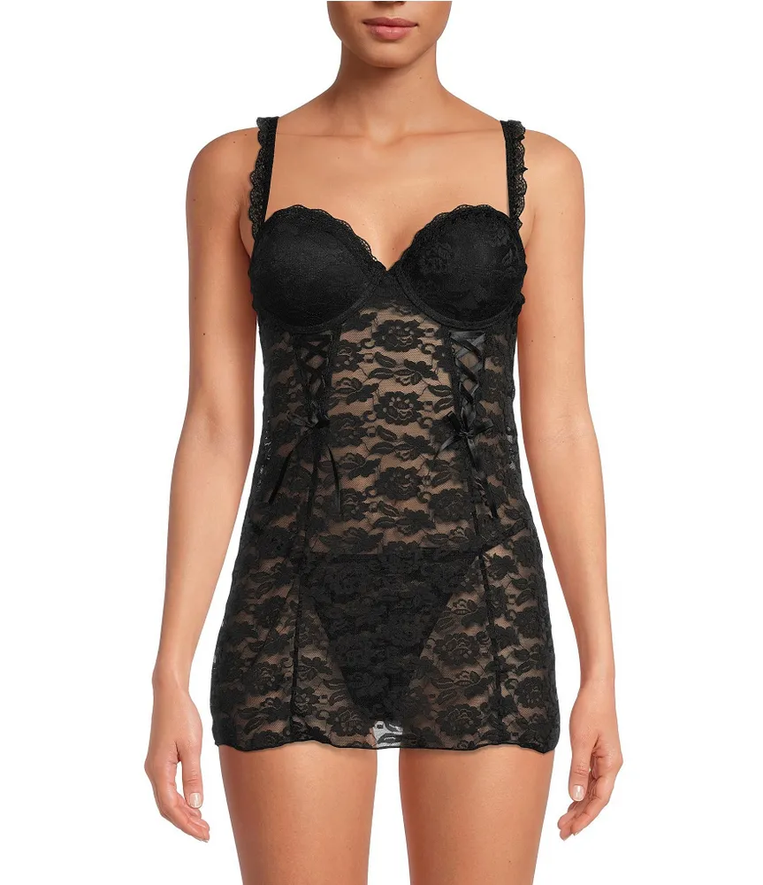 Cassandra Rachel Push-Up Sheer Lace Sweetheart Neck Babydoll Set