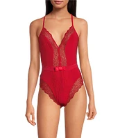 Cassandra Lace Thong Deep V-Neck Sleeveless Teddy