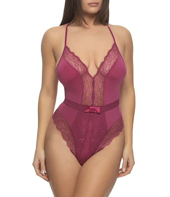 Cassandra Lace Thong Deep V-Neck Sleeveless Teddy