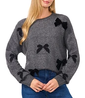 CeCe 3D Velvet Bow Crew Neck Long Sleeve Pullover Sweater