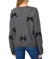 CeCe 3D Velvet Bow Crew Neck Long Sleeve Pullover Sweater