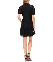 CeCe Babydoll Short Sleeve V-Neck Tiered Lace Mini Dress