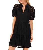 CeCe Babydoll Short Sleeve V-Neck Tiered Lace Mini Dress