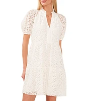 CeCe Babydoll Short Sleeve V-Neck Tiered Lace Mini Dress