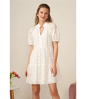 CeCe Babydoll Short Sleeve V-Neck Tiered Lace Mini Dress