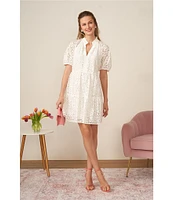 CeCe Babydoll Short Sleeve V-Neck Tiered Lace Mini Dress