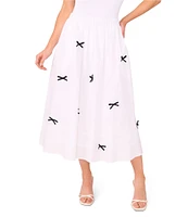 CeCe Bow Detail Pull On Midi A-Line Skirt