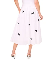 CeCe Bow Detail Pull On Midi A-Line Skirt