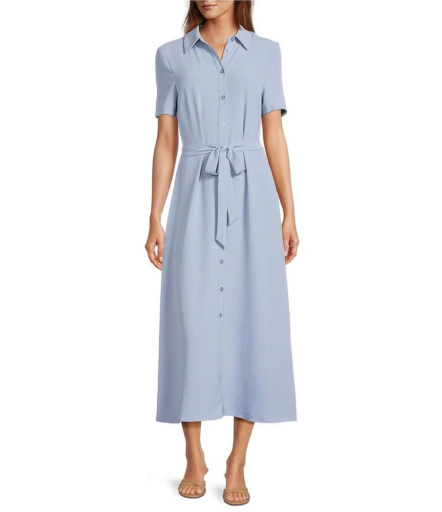 CeCe Button Front Short Sleeve Midi Dress