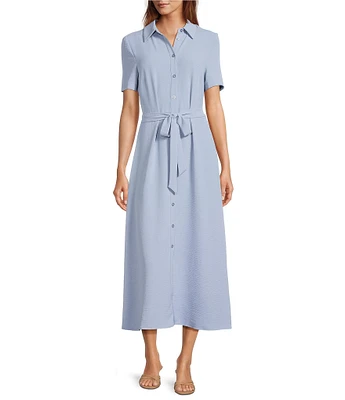 CeCe Button Front Short Sleeve Midi Dress