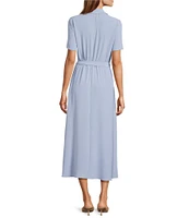 CeCe Button Front Short Sleeve Midi Dress