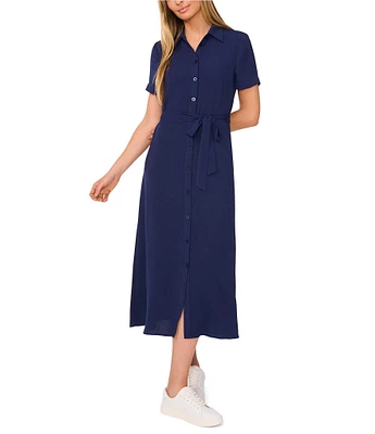 CeCe Button Front Short Sleeve Midi Dress