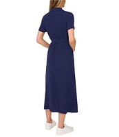 CeCe Button Front Short Sleeve Midi Dress