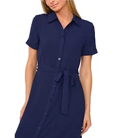 CeCe Button Front Short Sleeve Midi Dress