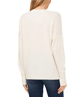 CeCe Cheers Metallic Beaded Script Crew Neck Drop Shoulder Long Sleeve Jersey Knit Sweater