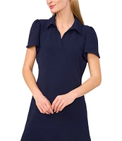 CeCe Collared V-Neck Short Sleeve Shift Dress