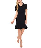 CeCe Collared V-Neck Short Sleeve Shift Dress