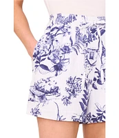 CeCe Coordinating Floral Print Drawstring Pull On Shorts
