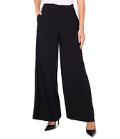 CeCe Crepe High Rise Single Pleat Flat Front Full Length Wide Pants