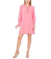 CeCe Crepe V-Neck Cuffed Long Cuffed Sleeves Tie Shift Dress