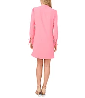 CeCe Crepe V-Neck Cuffed Long Cuffed Sleeves Tie Shift Dress