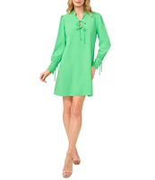 CeCe Crepe V-Neck Cuffed Long Cuffed Sleeves Tie Shift Dress