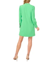 CeCe Crepe V-Neck Cuffed Long Cuffed Sleeves Tie Shift Dress