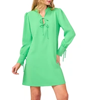 CeCe Crepe V-Neck Cuffed Long Cuffed Sleeves Tie Shift Dress