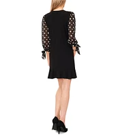 CeCe Crew Neck 3/4 Puffed Floral Sleeve Dress