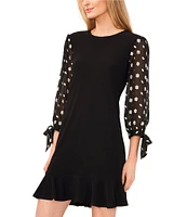 CeCe Crew Neck 3/4 Puffed Floral Sleeve Dress