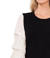 CeCe Crew Neck 3/4 Ruffle Sleeve Blouse