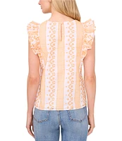 CeCe Crew Neck Cap Ruffle Sleeve 3D Embroidered Blouse