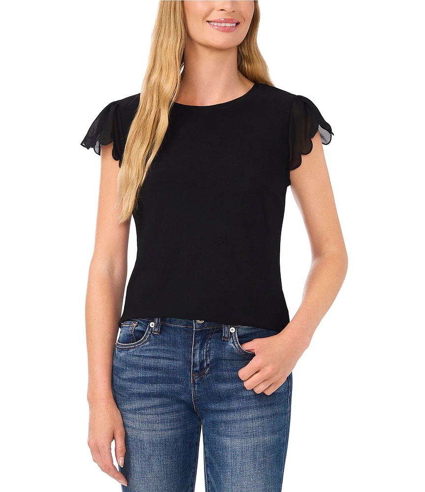 CeCe Crew Neck Cap Ruffle Sleeve Blouse