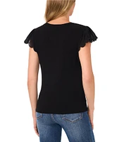 CeCe Crew Neck Cap Ruffle Sleeve Blouse