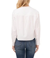 CeCe Crew Neck Long Sleeve Button Down Blouse