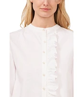 CeCe Crew Neck Long Sleeve Button Down Blouse