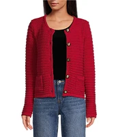 CeCe Crew Neck Long Sleeve Button Front Cardigan