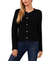 CeCe Crew Neck Long Sleeve Button Front Cardigan