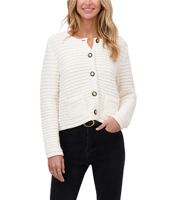 CeCe Crew Neck Long Sleeve Button Front Cardigan