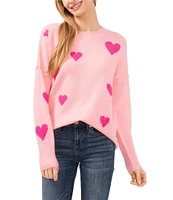 CeCe Crew Neck Long Sleeve Heart Sweater