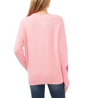 CeCe Crew Neck Long Sleeve Heart Sweater