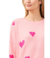 CeCe Crew Neck Long Sleeve Heart Sweater