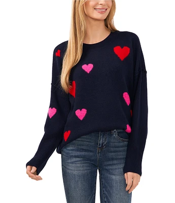 CeCe Crew Neck Long Sleeve Heart Sweater