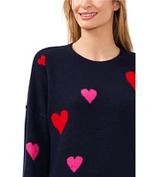 CeCe Crew Neck Long Sleeve Heart Sweater