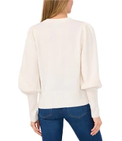 CeCe Crew Neck Long Sleeve Rhinestone Bow Jersey Knit Sweater