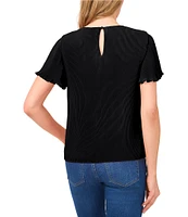 CeCe Crew Neck Short Pleated Sleeve Blouse