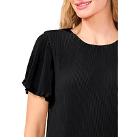 CeCe Crew Neck Short Pleated Sleeve Blouse